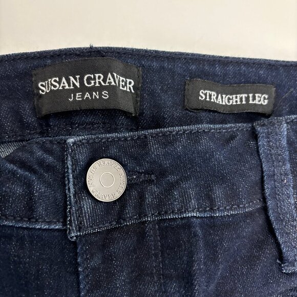 Susan Graver Straight Leg Front Flap Pockets Women's size 12 Blue Denim jeans - Picture 2 of 4